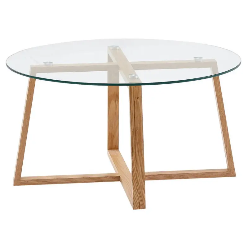 Couchtisch Rund mit Glasplatte, Eiche Massiv
