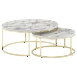 Beistelltisch 2-Tlg. Rund Marmor Optik/Goldfarben