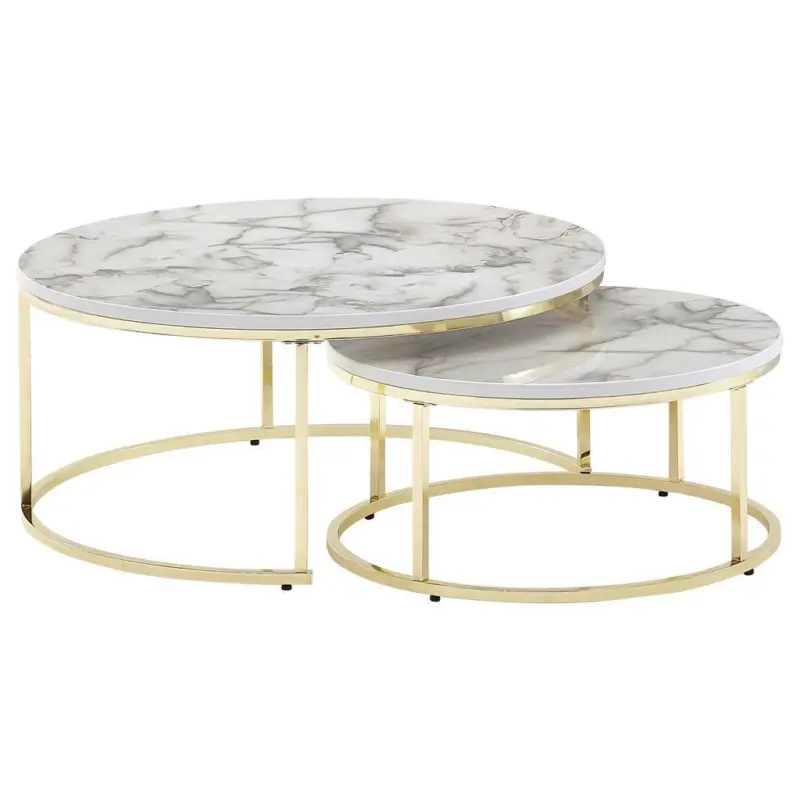 Beistelltisch 2-Tlg. Rund Marmor Optik/Goldfarben