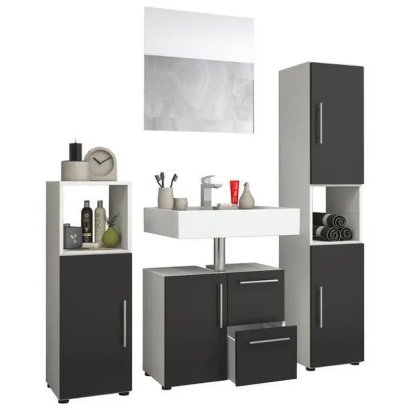 Badm&ouml;bel-set 4-tlg. Flandu B: 123 Cm Schwarz/wei&szlig;