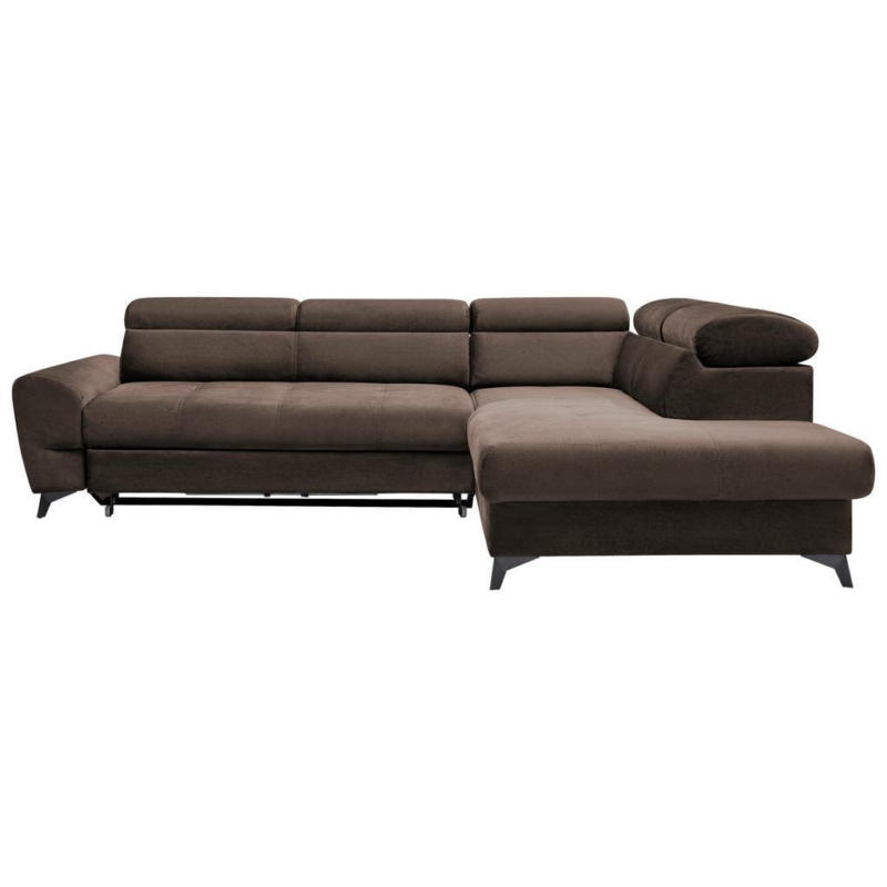 Ecksofa mit Bettkasten Swan + Bettfunktion Braun Velours