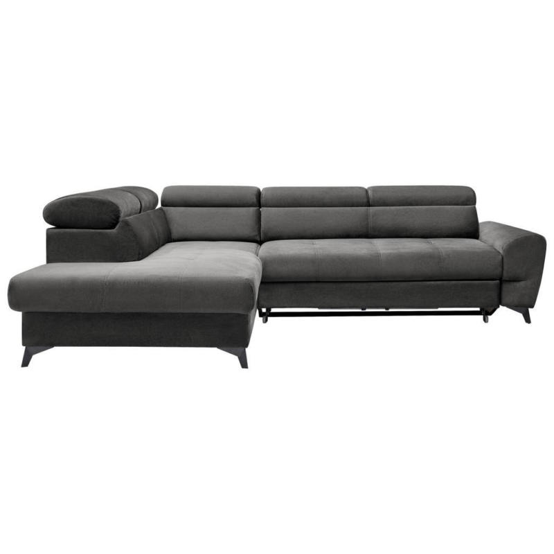 Ecksofa mit Bettkasten Swan + Bettfunktion Anthrazit Velours