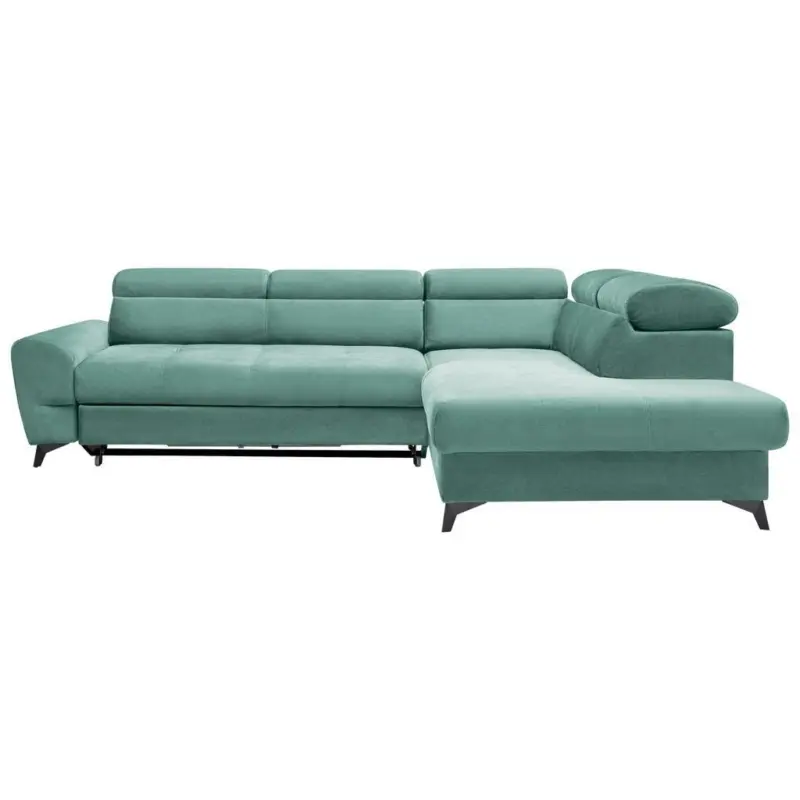 Ecksofa mit Bettkasten Swan + Bettfunktion Mintgr&uuml;n Velours