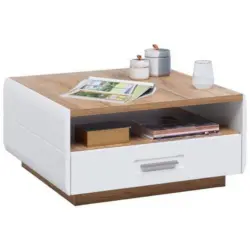 Couchtisch Auris Mit 2 Laden + Soft Close, Eiche Dekor/wei&szlig;