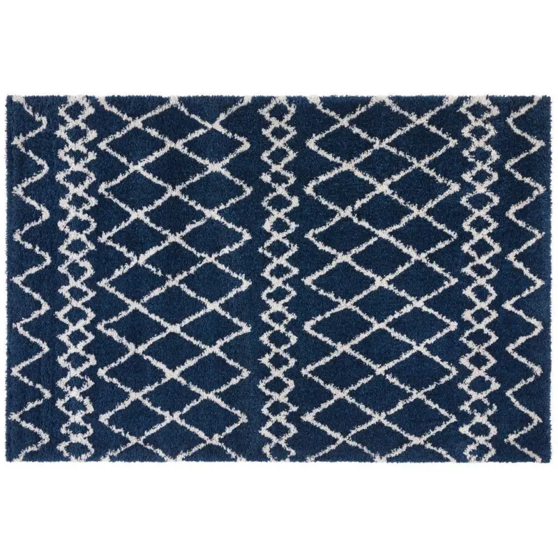 Hochflor Teppich Weiß/blau Jenson 160x230 Cm