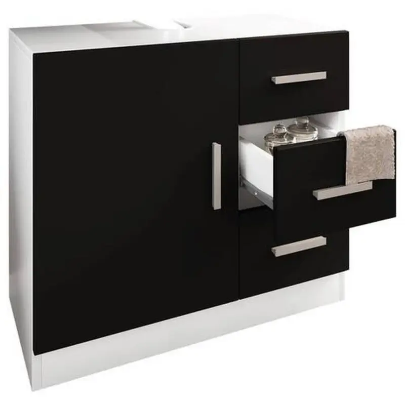 Waschbeckenunterschrank Zalo XL B: 63 cm Schwarz/Weiß