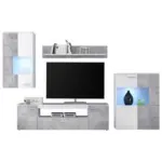 Möbelix Wohnkombination Modern 4-tlg. + Led Vulcan, Betonoptik/weiß