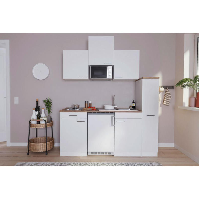 Küchenzeile Economy Mit Geräten 180 Cm Weiß/nussbaum Dekor
