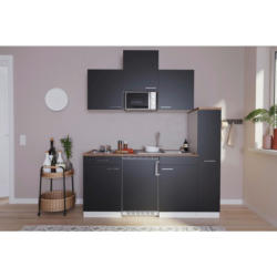 Küchenzeile Economy Mit Geräten 180 Cm Schwarz/nussbaum Dekor
