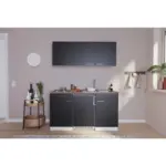 Möbelix Miniküche Economy Mit Geräten 150 Cm Schwarz/ Nussbaum Dekor