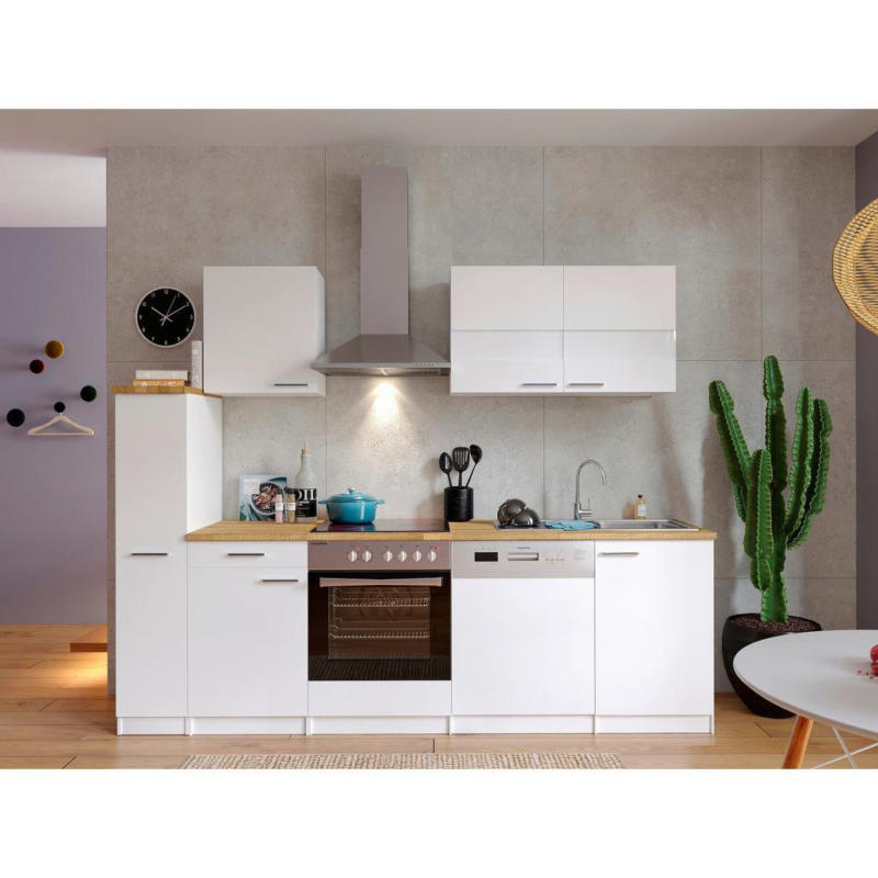 Küchenzeile Economy Mit Geräten 250 Cm Weiß/nussbaum Dekor