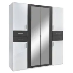 Dreht&uuml;renschrank Mit Spiegel + Laden B: 180 cm Vegas, Wei&szlig;