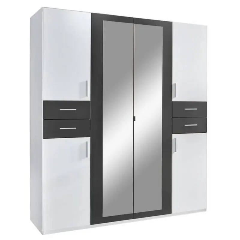 Dreht&uuml;renschrank Mit Spiegel + Laden B: 180 cm Vegas, Wei&szlig;