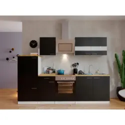 K&uuml;chenzeile Economy Mit Ger&auml;ten 270 Cm Schwarz/nussbaum Dekor
