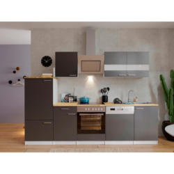 Küchenzeile Economy Mit Geräten 280 Cm Grau/nussbaum Dekor