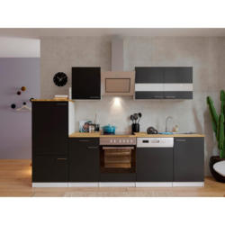 Küchenzeile Economy Mit Geräten 280 Cm Schwarz/nussbaum Dekor