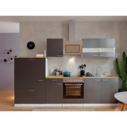 Küchenzeile Economy Mit Geräten 300 Cm Grau/nussbaum Dekor