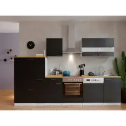 Küchenzeile Economy Mit Geräten 310 Cm Schwarz/nussbaum Dekor