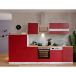 Küchenzeile Economy Mit Geräten 310 Cm Rot/nussbaum Dekor