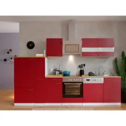 Küchenzeile Economy Mit Geräten 310 Cm Rot/nussbaum Dekor