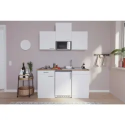 Minik&uuml;che Economy Mit Ger&auml;ten 150 Cm Wei&szlig;/ Nussbaum Dekor