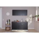 Möbelix Miniküche Economy Mit Geräten 150 Cm Schwarz/ Nussbaum Dekor