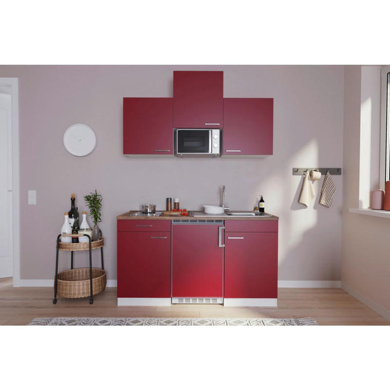 Miniküche Economy Mit Geräten 150 Cm Rot/nussbaum Dekor