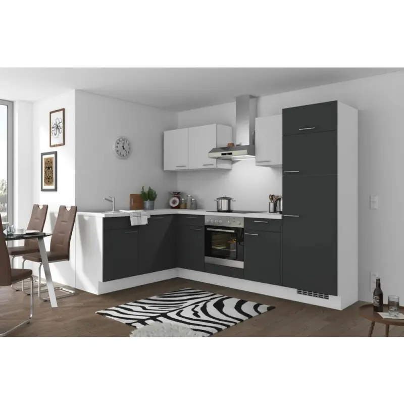 Einbauküche Eckküche Möbelix Pn 80 Mit Geräten 175x275 Cm Graphit/weiß