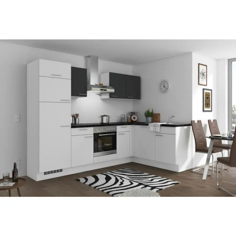 Einbauküche Eckküche Möbelix Pn 80 Mit Geräten 275x175 Cm Grafit/weiß