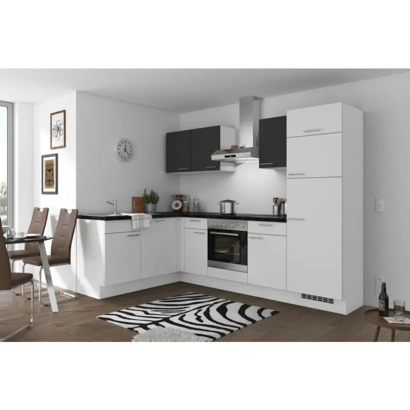 Einbauk&uuml;che Eckk&uuml;che M&ouml;belix Pn 80 Mit Ger&auml;ten 175x275 Cm Grafit/wei&szlig;