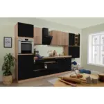 M&ouml;belix K&uuml;chenzeile Premium Mit Ger&auml;ten 380 Cm Schwarz/eiche Dekor