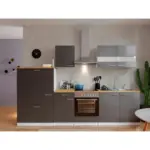M&ouml;belix K&uuml;chenzeile Economy Mit Ger&auml;ten 300 Cm Grau/nussbaum Dekor