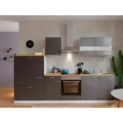 Küchenzeile Economy Mit Geräten 300 Cm Grau/nussbaum Dekor