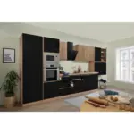 M&ouml;belix K&uuml;chenzeile Premium Mit Ger&auml;ten 445 Cm Schwarz/eiche Dekor