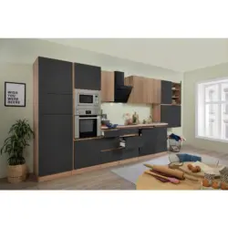 Küchenzeile Premium Mit Geräten 445 Cm Grau/eiche Dekor