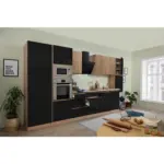 M&ouml;belix K&uuml;chenzeile Premium Mit Ger&auml;ten 395 Cm Schwarz/eiche Dekor