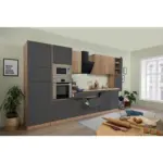 M&ouml;belix K&uuml;chenzeile Premium Mit Ger&auml;ten 395 Cm Grau/eiche Dekor
