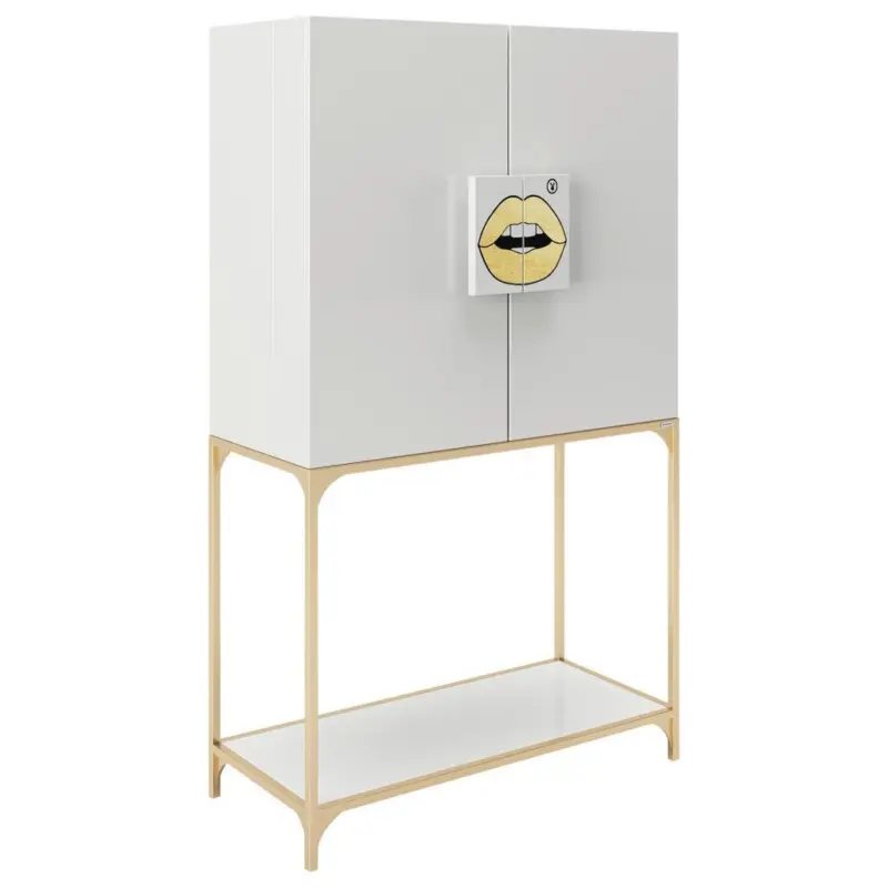 Barschrank Brandi 2-Türig Weiß/Goldfarben 100x170x45 cm