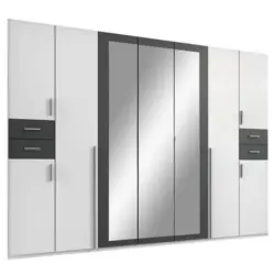 Dreht&uuml;renschrank Mit Spiegel + Laden B: 313 cm Vegas, Wei&szlig;