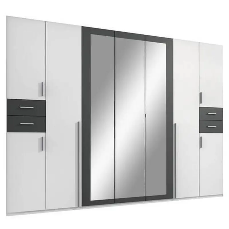 Dreht&uuml;renschrank Mit Spiegel + Laden B: 313 cm Vegas, Wei&szlig;