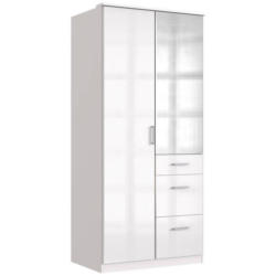 Drehtürenschrank Mit Spiegel + Laden B: 91 cm Clack, Weiß