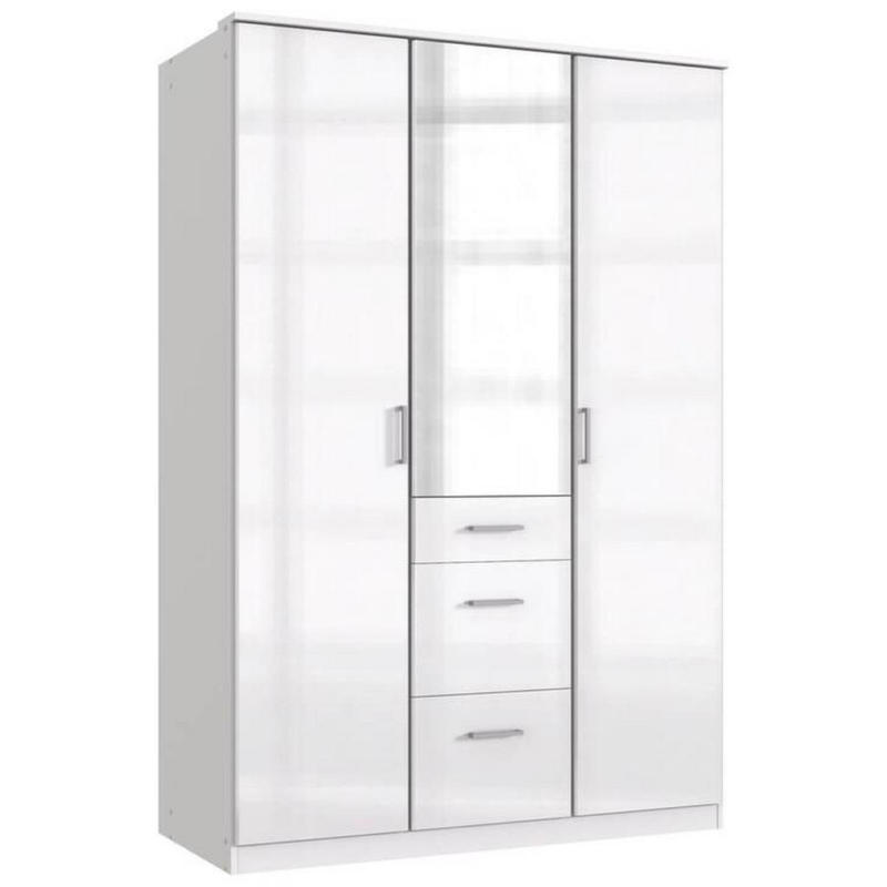 Drehtürenschrank Mit Spiegel + Laden B: 135 cm Clack, Weiß