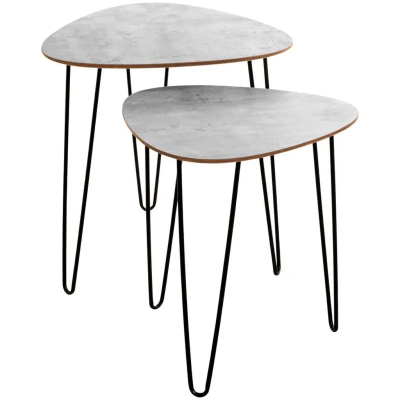 Beistelltisch 2er Set Duo, Betonoptik/Schwarz