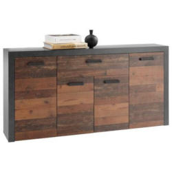 Sideboard B 180 cm Jones, Dunkelgrau/Eiche Dekor