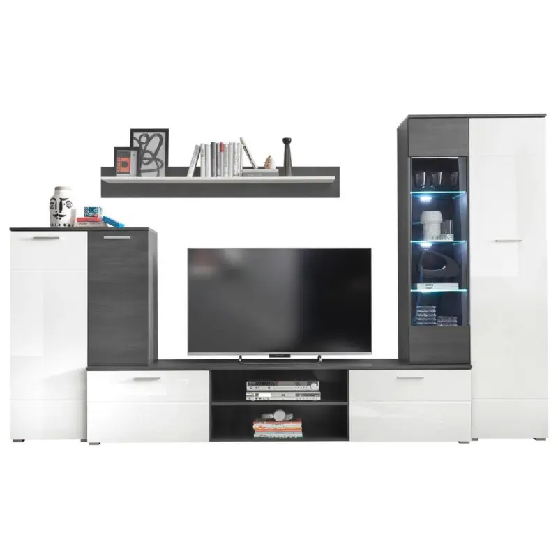 Wohnwand 4-Tlg. Mit Led Melody, Weiß/Anthrazit