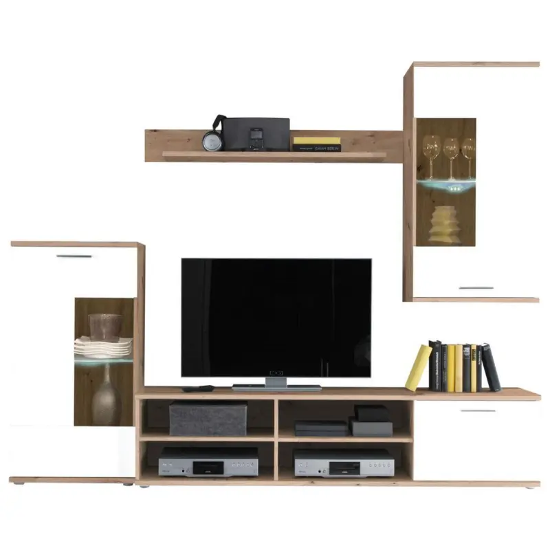 Wohnkombination 4-tlg. Mit Led Frontal 1, Eiche Dekor/weiß