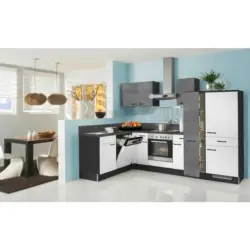 Einbauk&uuml;che Eckk&uuml;che M&ouml;belix Pn 80/100 mit Ger&auml;ten 175x285 cm Grau Modern