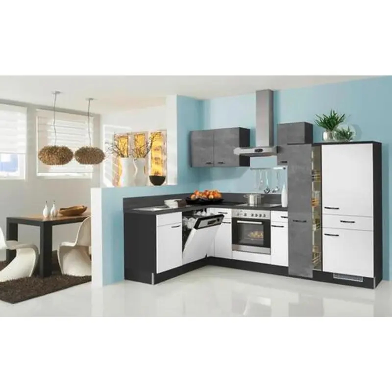 Einbauk&uuml;che Eckk&uuml;che M&ouml;belix Pn 80/100 mit Ger&auml;ten 175x285 cm Grau Modern