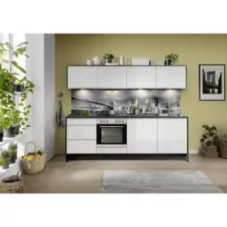 Küchenzeile Ip7500 Mit Geräten 245 Cm Weiß/lavagrau