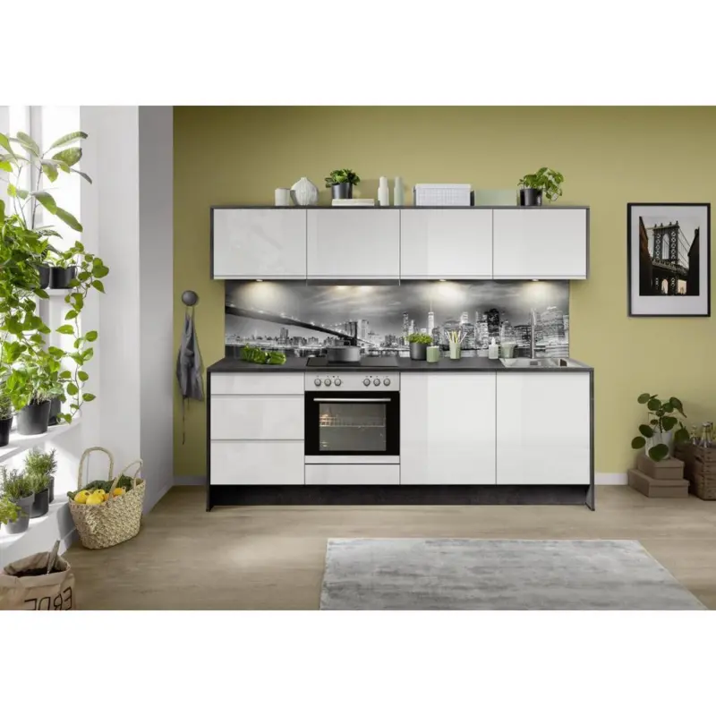 Küchenzeile Ip7500 Mit Geräten 245 Cm Weiß/lavagrau